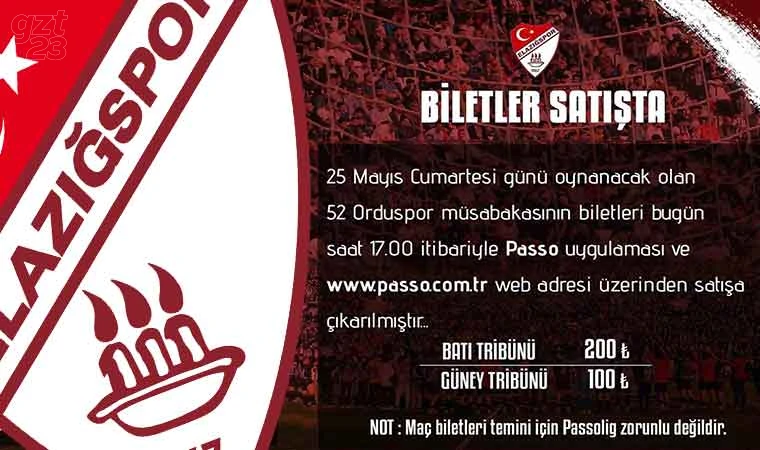 Elazığspor-52 Orduspor biletleri satışta