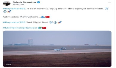 Bayraktar TB3 SİHA 2. uçuş testini tamamladı