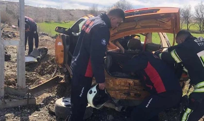 Otomobil aydınlatma direğine çarptı